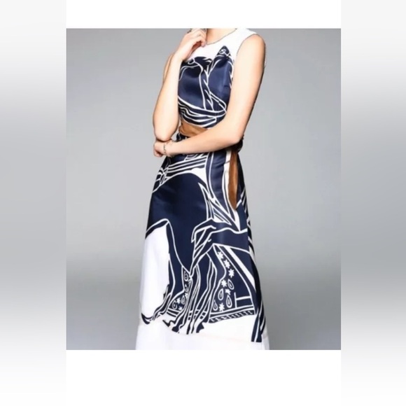 COEUR DE VAGUE Aizhe Navy Graphic Horse Sleeveless Dress US 4 Small Equestrian - Picture 1 of 8